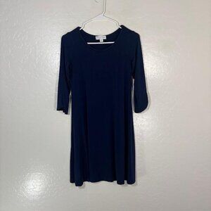 Amour Vert Dress Womens Small Navy Blue Modal Jersey Shift 3/4 Sleeve Made USA